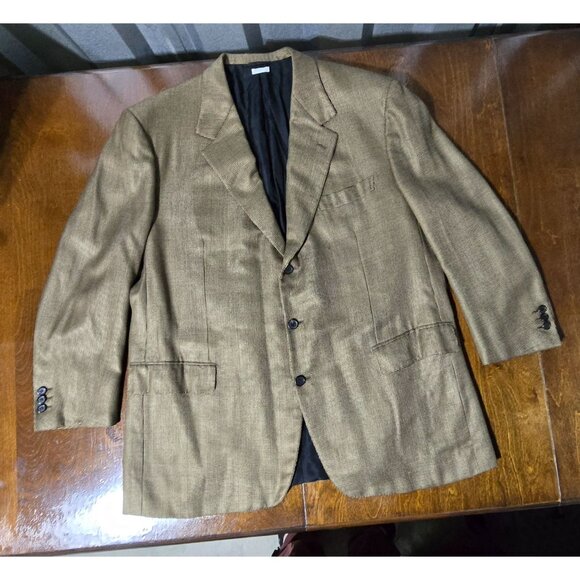 Brioni Mens Houndstooth Blazer Jacket Made In Italy Size 48R Tan Black Wool Silk - Picture 1 of 11